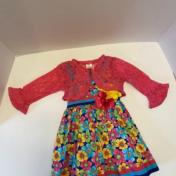 Toddler Girls 24 M Youngland multicolor flower dress, and pink shrug/sweater - Picture 13 of 13